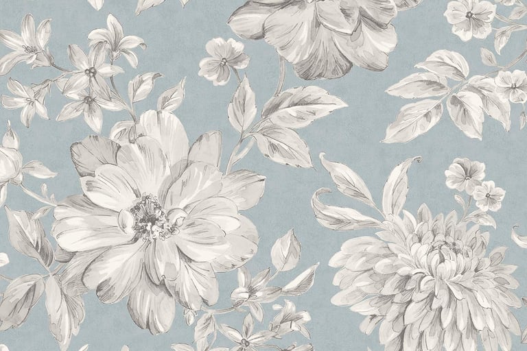 elegant timeless floral wallpaper with white flowers on subtle blue base