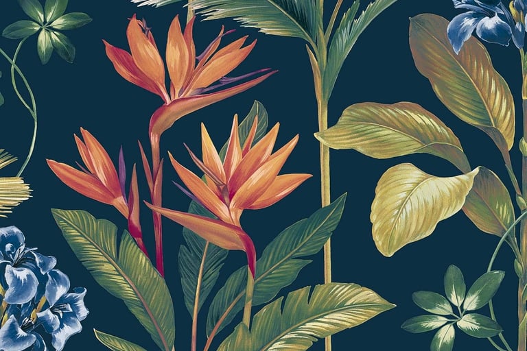 bold navy botanical wallpaper