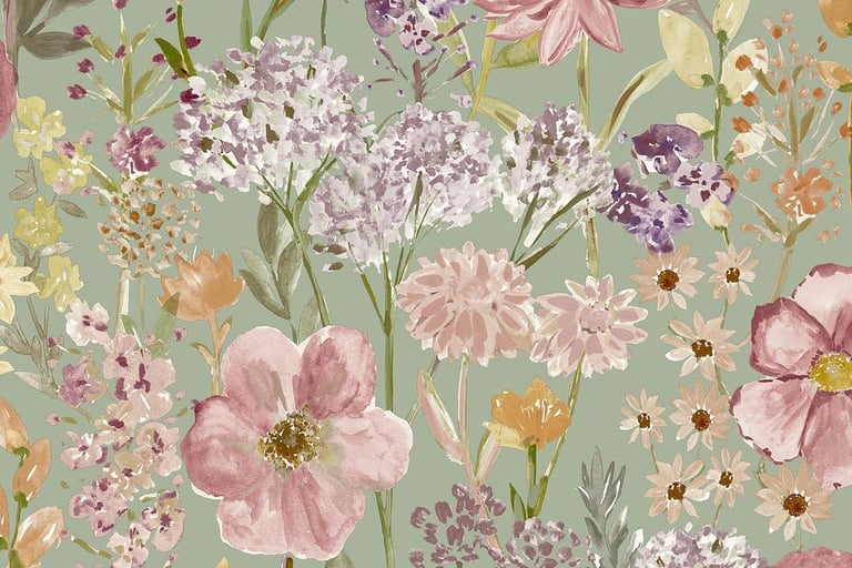 sage meadow flowers on a wallpaper