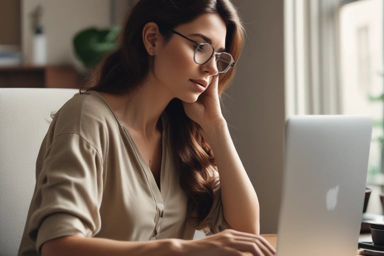une femme réfléchi a ses futures vacances avant d'acheter ses billets d'avion