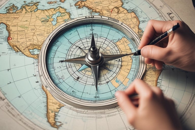 un compas sur une carte du monde