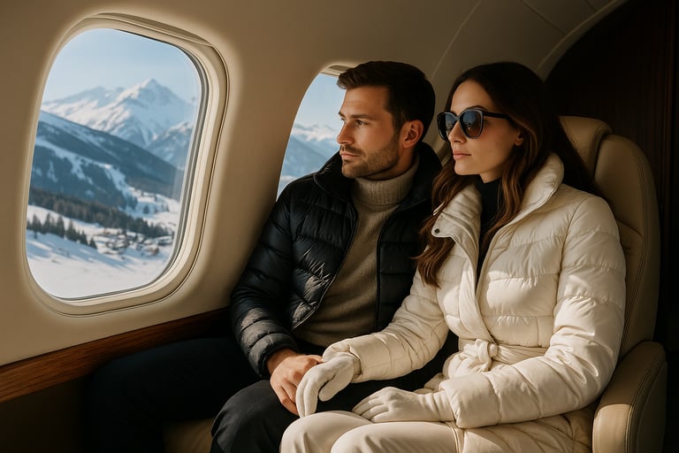 Coppia romantica in volo verso Courchevel.