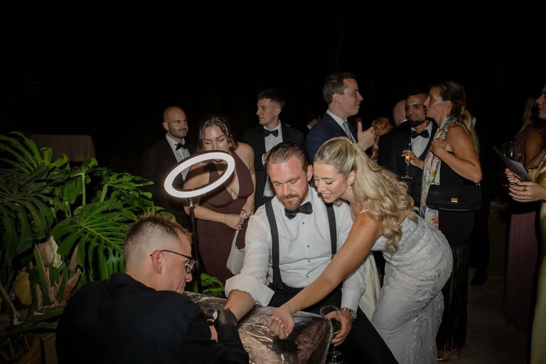 Cuart Ink providing a pop up  wedding tattoo for a bride in marbella villa