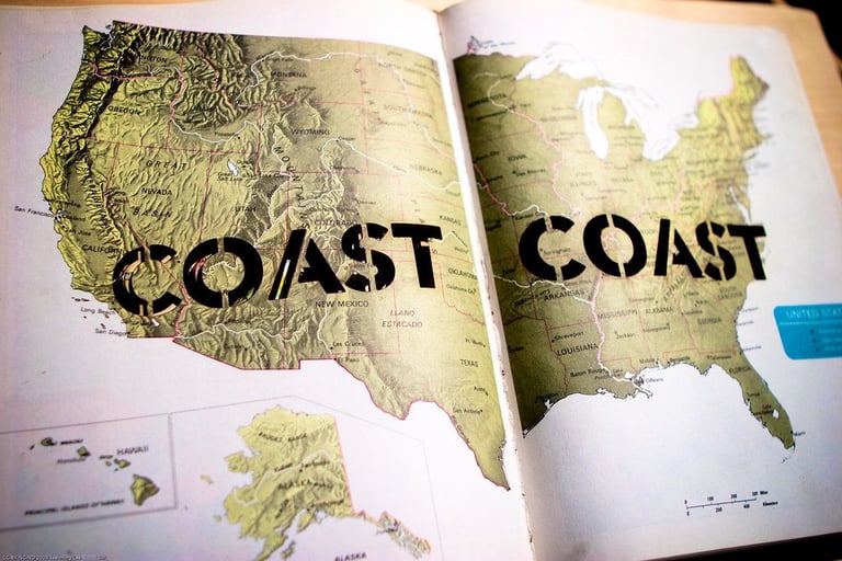 An atlas showing "coast to coast" for nationwide consulting services