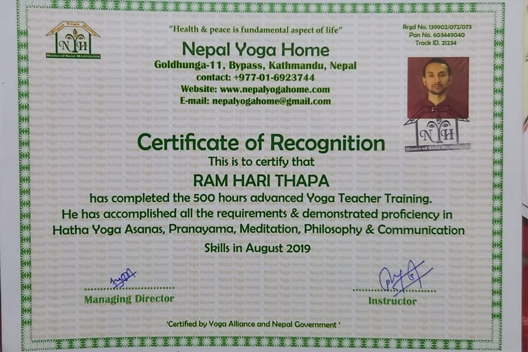 a certificate for a meditation teacher