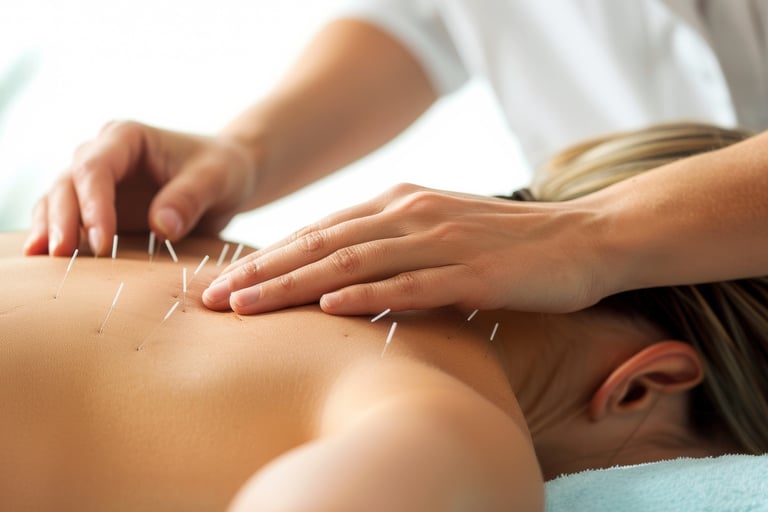 a woman getting acupied with acupress needles