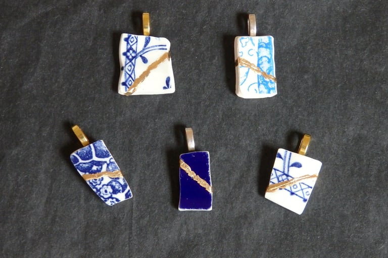 Kintsugi pendants made by Mandy Garratt