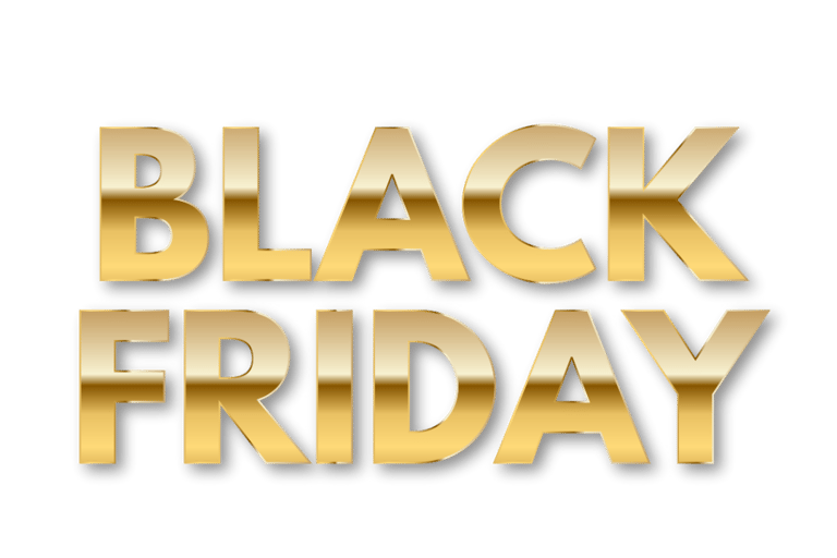 a black friday with gold text and a black background