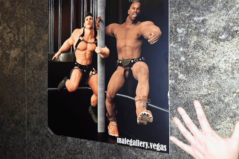 gay male bar dancers art print on display inside Dust Las Vegas 855 East Twain