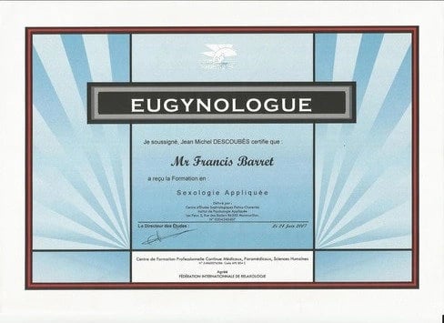 Diplôme d'Eugynologue de Francis barret