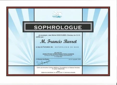 Diplôme de Sophrologue de francis barret