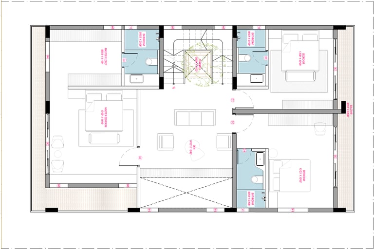 South facing Fortune Hestia villa first floor plan showcasing bedrooms, balcony, and family lounge