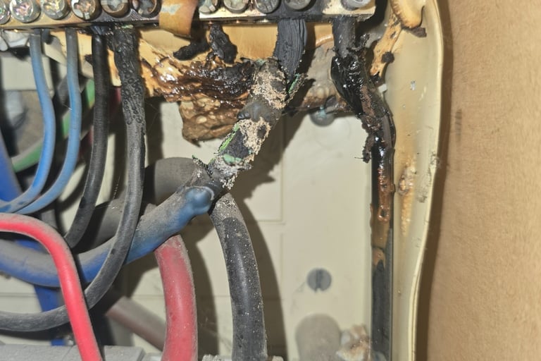 Arcing fault found on a consumer unit in Grays Essex.