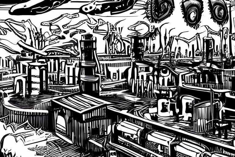 Dark industrial future townscape