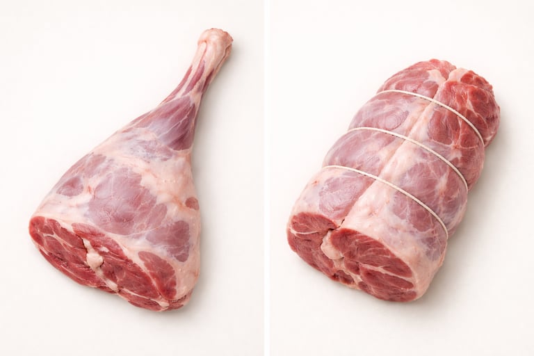 Raw lamb leg cut, fresh whole hind leg portion of lamb meat