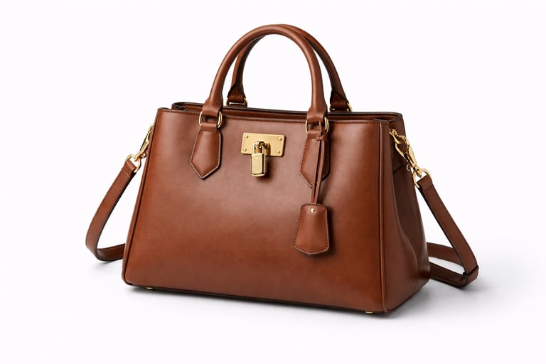 Elegant leather handbag with top handles and structured silhouette
