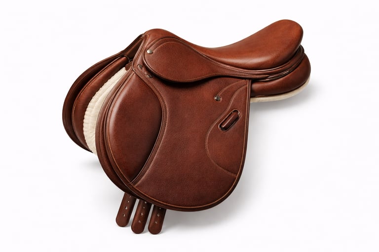 Padded leather horse saddle.