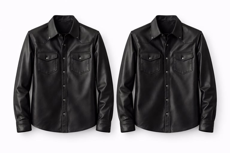 Black leather shirt with button front for casual fashion wear