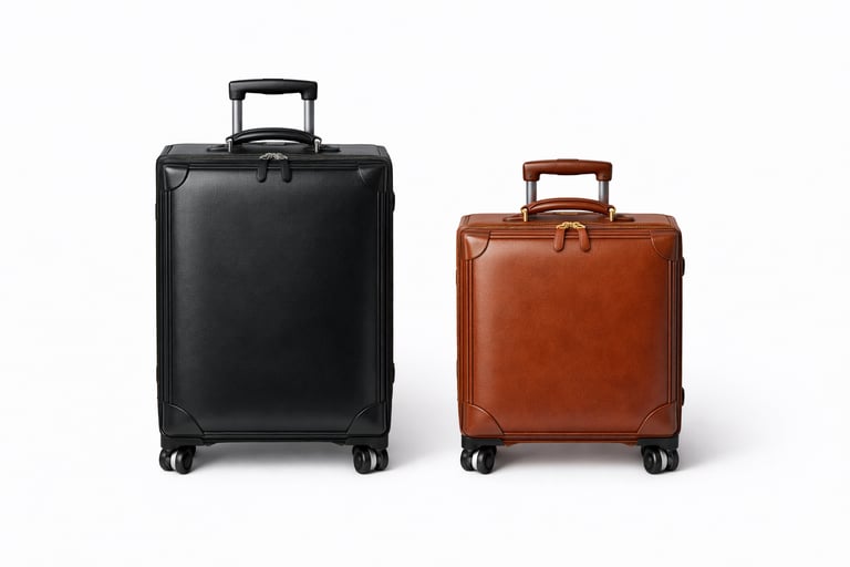 Leather suitcases with rolling wheels and telescopic handle for travel