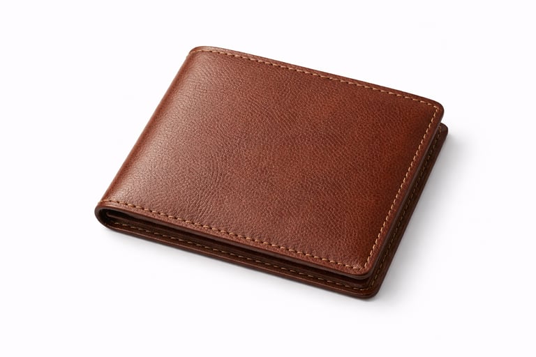 Brown leather wallet with multiple compartments and folded design