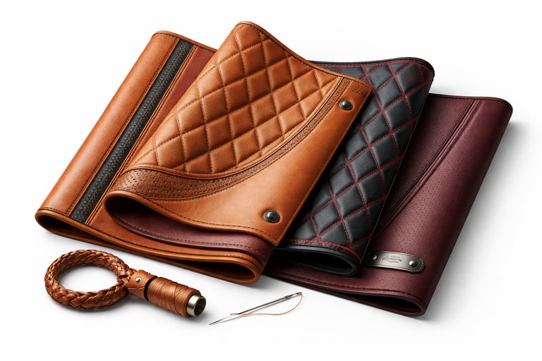 Luxury automotive leather materials used for high-end vehicle interiors and trims.