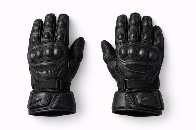 Protective leather motorbike gloves with padded knuckles and firm grip
