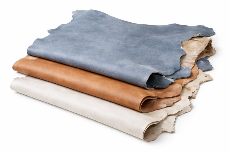 Semi-processed leather hides ready for further finishing.