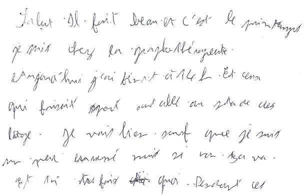 écriture d'une lycéenne de terminale avant la graphothérapie