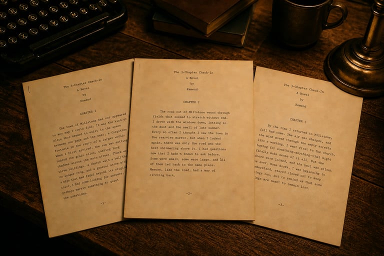three manuscripts fanned out on an old desk