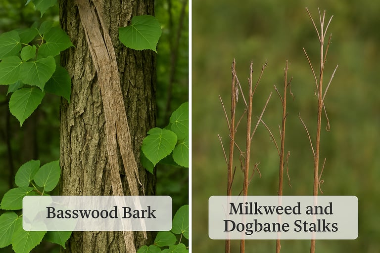 Basswood bark and milkweed dogbane stalks as strong natural cordage fiber sources