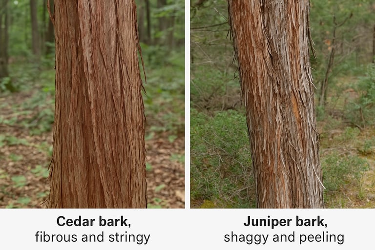Cedar bark and juniper bark textures used in primitive survival shelter building