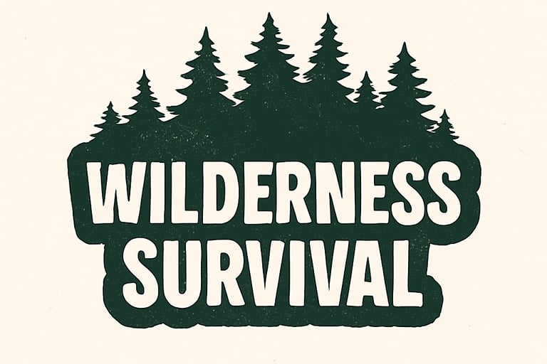Wilderness Survival header with evergreen tree silhouette — outdoor survival skills, prepping, bushcraft category image