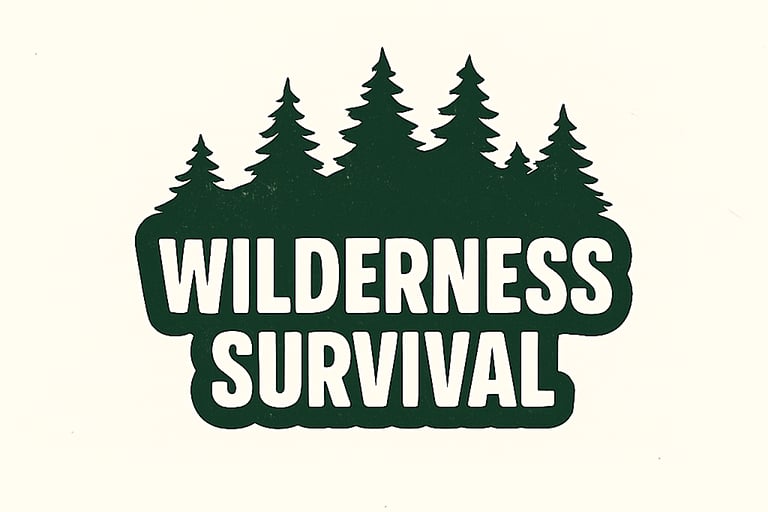 Wilderness Survival header with evergreen tree silhouette — outdoor survival skills, prepping, bushcraft category image