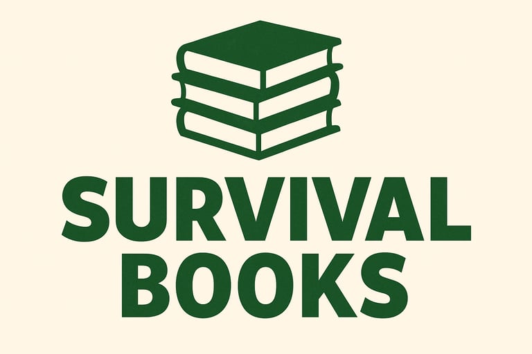 Survival Books section header with green book stack icon and bold block text