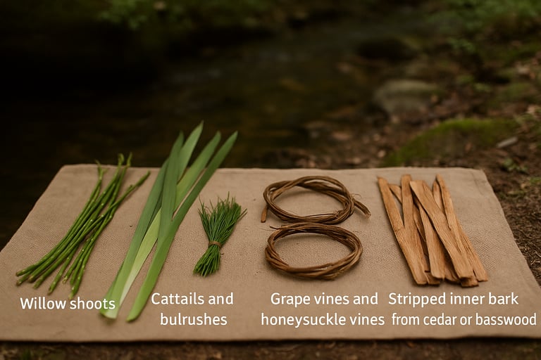 Wild cordage sources including willow cattails grapevines and cedar inner bark