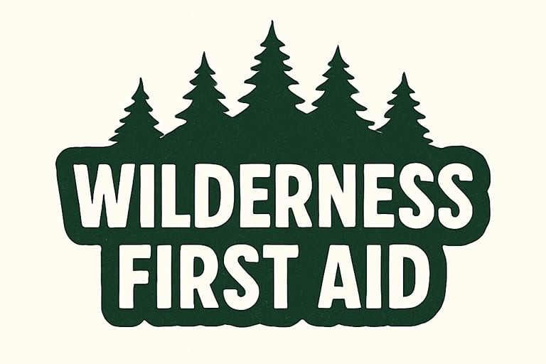 Wilderness First Aid category banner with forest icon — emergency care, survival medicine, outdoor injuries section header