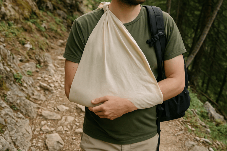Improvised arm sling for wilderness injury support