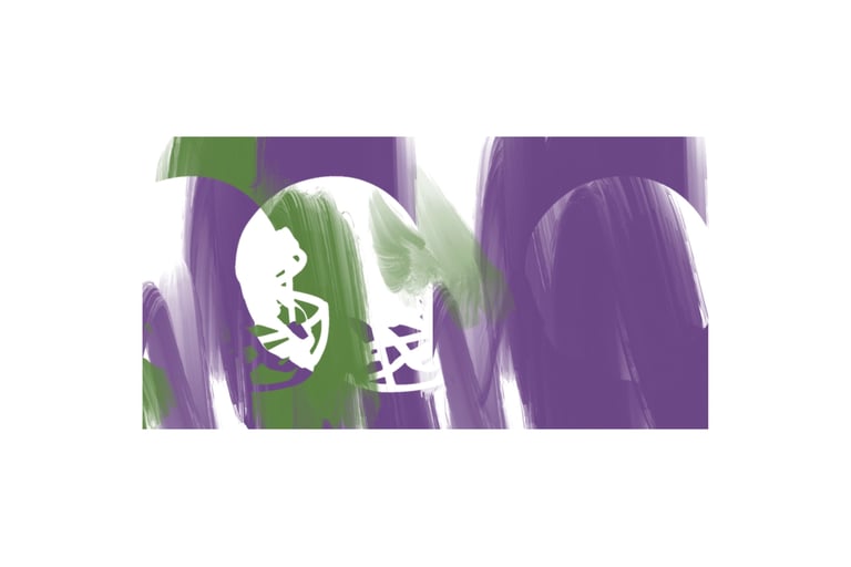 a purple and white picture of a woman with a purple background
