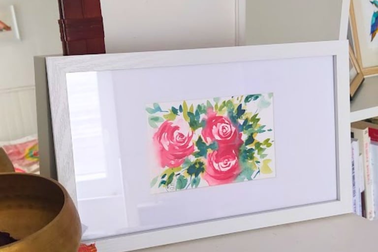 roses aquarelle fleurs art cadre décoration couleurs