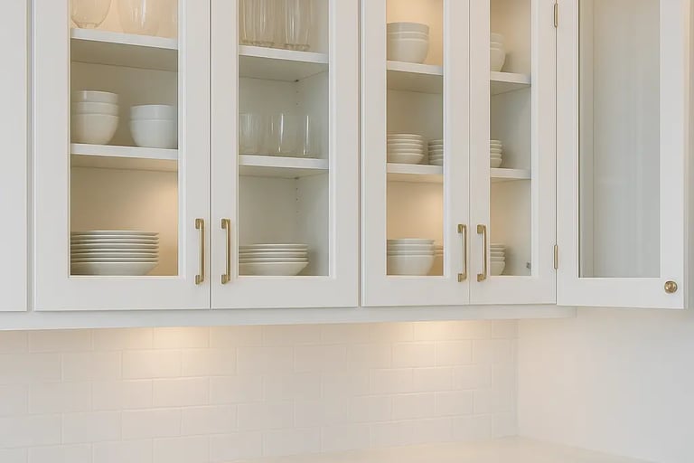 Shaker cabinets with glass ready doors