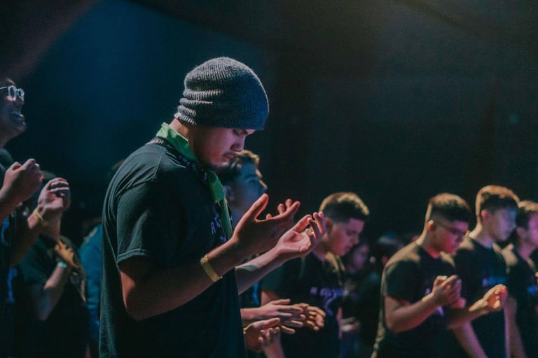 young people worship God in the church