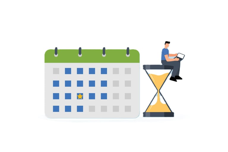 Person-sitting-on-hourglass-next-to-big-calendar