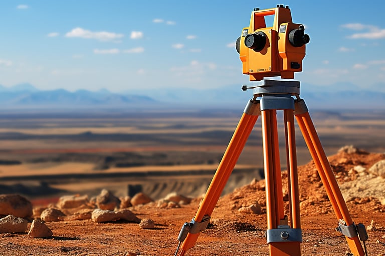 Surveyor on desert landscape