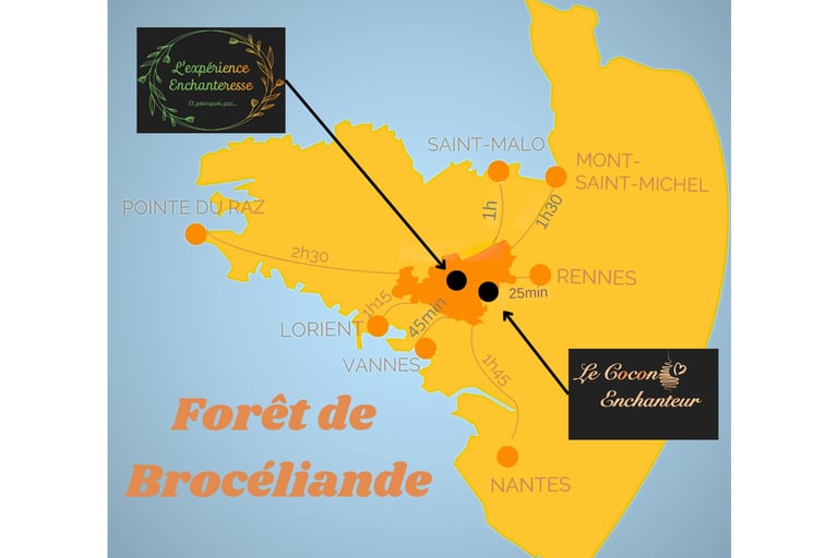carte de la bretagne pour situer les deux meilleures love rooms entre Ille et Vilaine et Morbihan