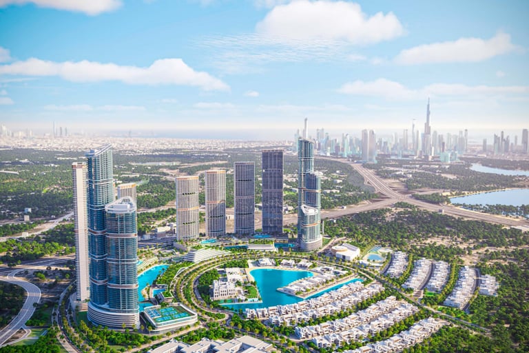 Sobha Hartland II, a luxury community in Dubai with expansive green areas and stunning waterfront vi