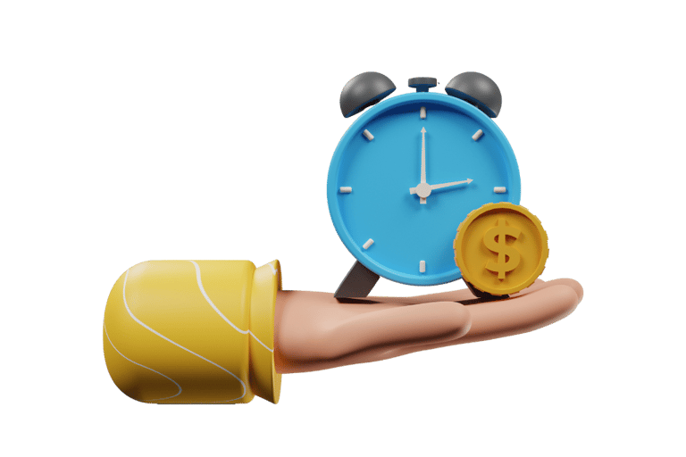 a hand holding a clock and money 