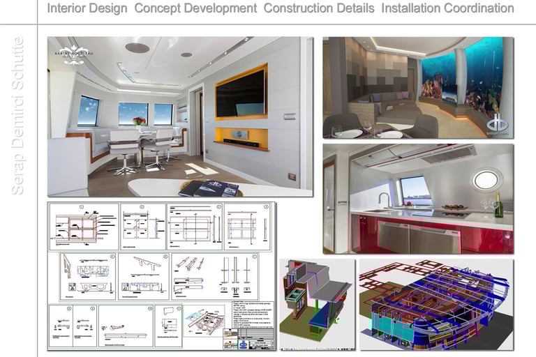 Yacht Interior Design, Thunderbird 2 interior, catamaran interior