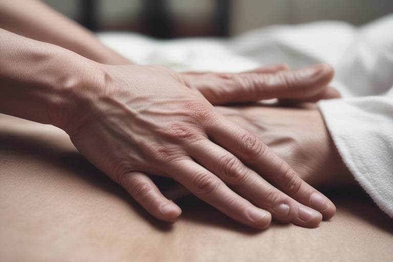 a person holding their hands on a woman's back