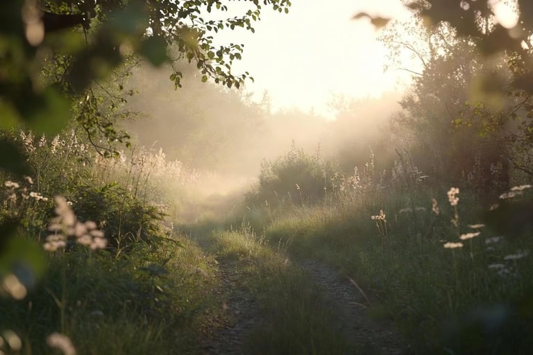  Luminous path through natural landscape symbolizing eating disorder recovery journey