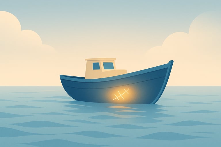 Bateau réparé sur mer calme symbolisant l'approche globale de la santé et du bien-être plutôt que la